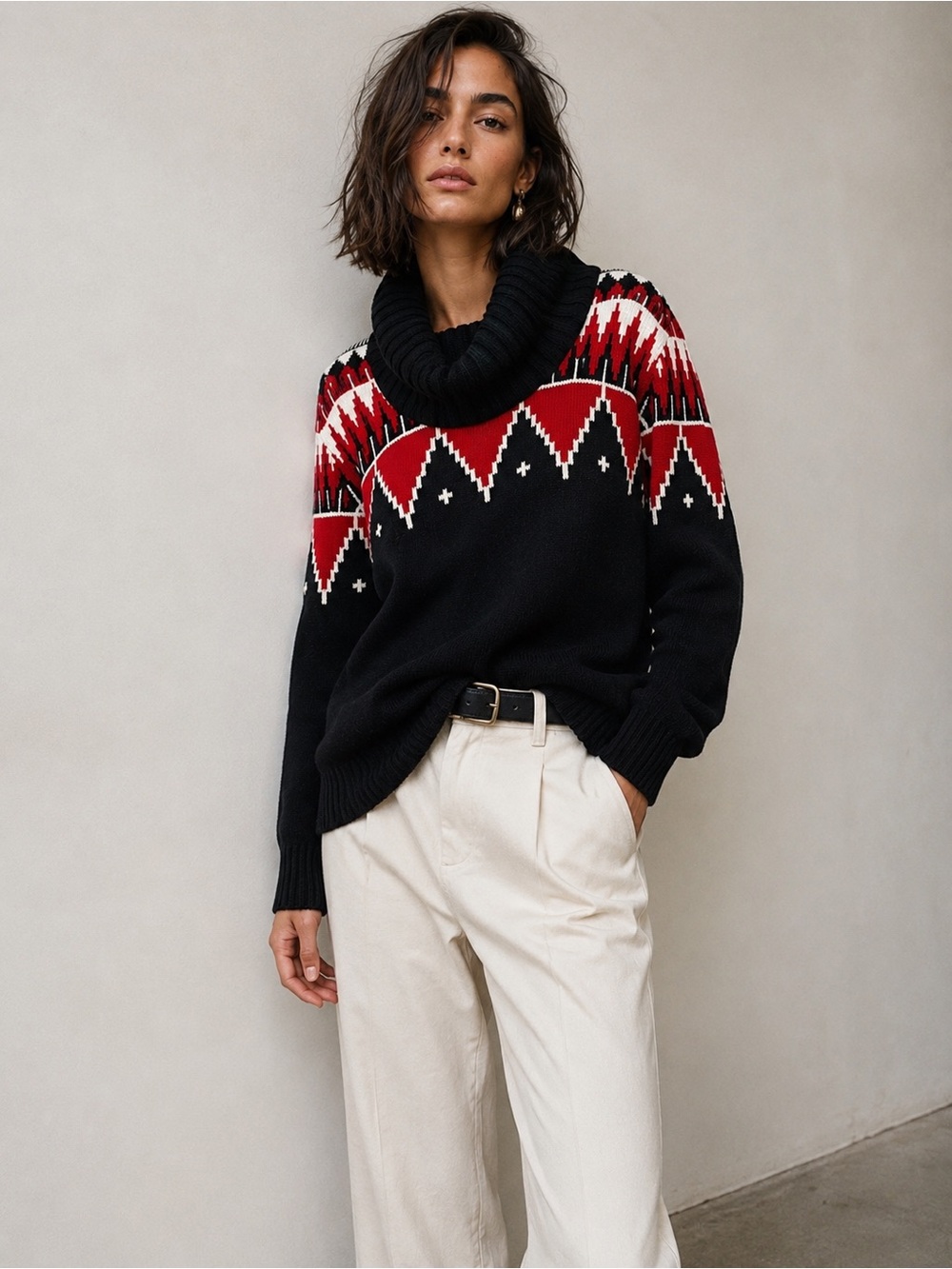 Lauren Ralph Lauren Tribal Print Fair Isle Thick Knit Sweater Size L